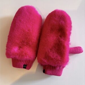 Hot Pink Faux Fur Mittens
